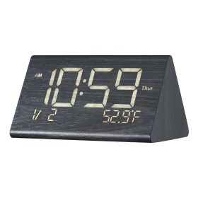 Digital Alarm Clock, Wooden Desk Clock with Dual Alarm, USB Port, Snooze, Night Light, Voice Control, Adjustable Volume