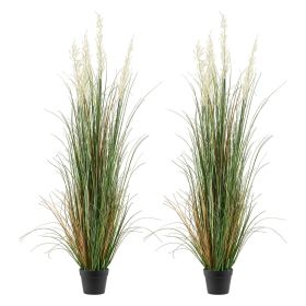 Artificial Grass Plant, 2 Pack 59 inch Faux Reed Flower Grass in Pot