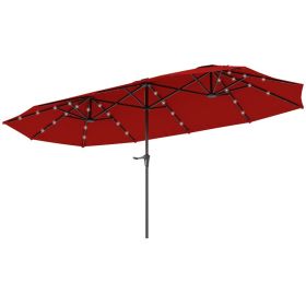 13ft Double-Sided Market Umbrella, Large Patio Umbrella With Solar Lights, Crank Handle For Garden, Pool, Yard, Wine Red (Option: red)