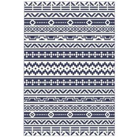 Reversible Outdoor Rug, Waterproof Plastic Straw With Carry Bag, 6 X 9, Blue  White Geometric (Option: BLUE)