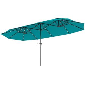 13ft Double-Sided Market Umbrella, Large Patio Umbrella With Solar Lights, Crank Handle For Garden, Pool, Yard, Blue (Option: BLUE)