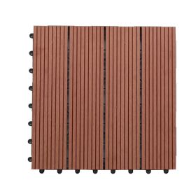 One box of 11 pieces, 300 * 300 * 22mm per piece Outdoor garden floor tiles Pool wood plastic DIY buckle splicing wpc (Color: Red)